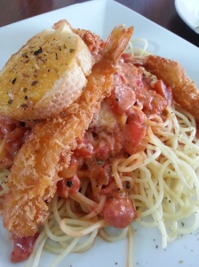 Spaghetti with Prawn Tempura